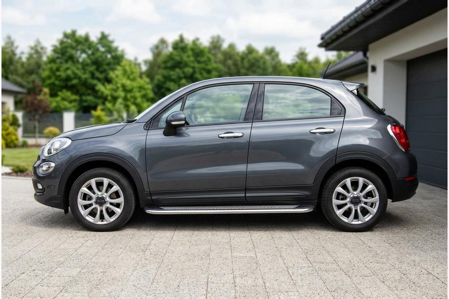 Fiat 500X 2014-2024 рр. Бокові пороги Maydos V2 (2 шт., алюміній ↗ нерж) Image