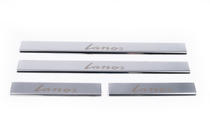 Daewoo Lanos 1998-2017 рр. Накладки на пороги Carmos V1 (4 шт, нерж.) фото 2