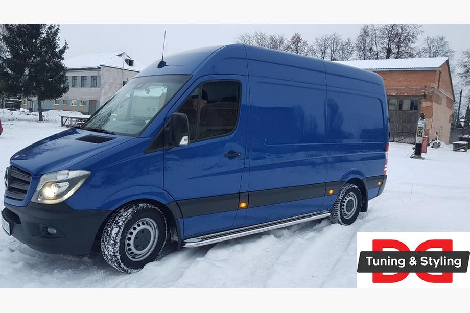 Mercedes Sprinter W906 2006-2018 рр. Бокові пороги Premium (2 шт., нерж.) d60, Long/ExtraLong Фото 5