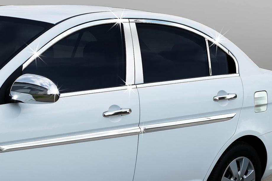 Hyundai Accent 2006-2010 рр. Повна окантовка скла (14 дет, нерж.) Image