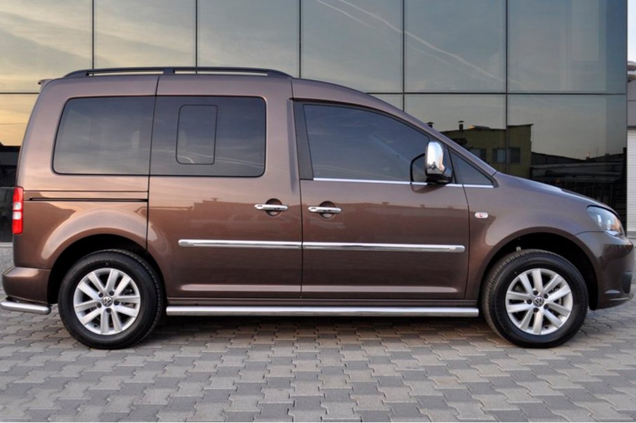 Volkswagen Caddy 2004-2010 рр. Бічні труби BB001 (2 шт., нерж) d60, Maxi база Фото 2
