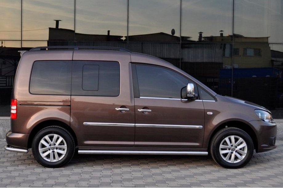 Volkswagen Caddy 2004-2010 рр. Бічні труби BB001 (2 шт., нерж) d60, Maxi база Фото 5