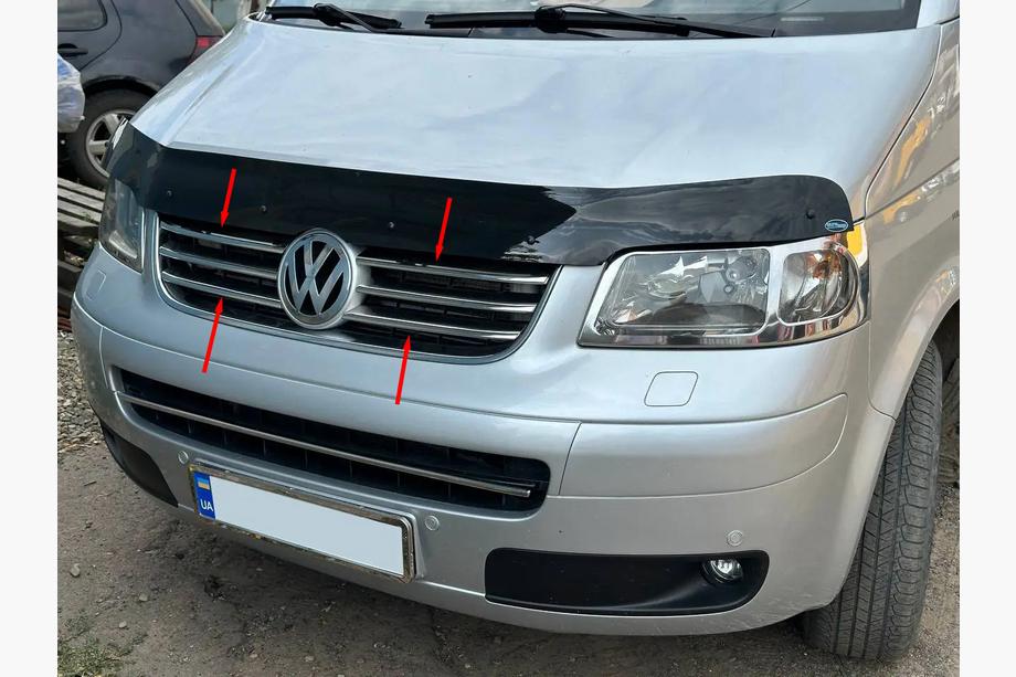 Volkswagen T5 Multivan 2003-2010 рр. Накладки на решітку (6 шт, нерж) OmsaLine - Італійська нержавійка Фото 4
