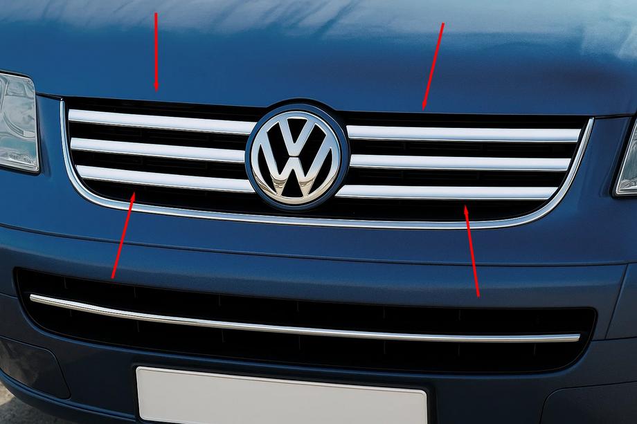 Volkswagen T5 Multivan 2003-2010 рр. Накладки на решітку (6 шт, нерж) Image