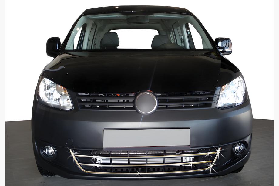 Volkswagen Caddy 2010-2015 рр. Накладки на передній бампер Trend (3 част., нерж) Image