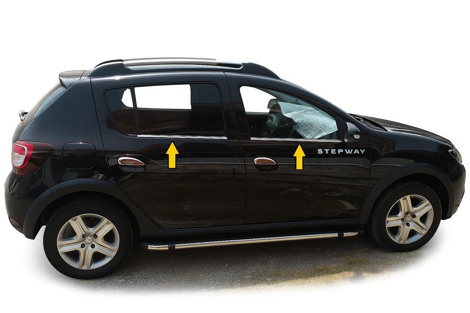 Renault Sandero 2013-2022 рр. Окантовка вікон (4 шт., нерж.) Image