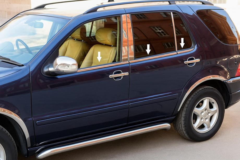 Mercedes ML W163 1997-2005 рр. Зовнішня окантовка вікон (4 шт, нерж) Image