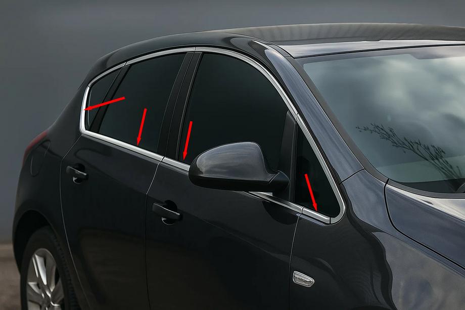 Opel Astra J 2009-2015 рр. Нижня окантовка вікон (Hatchback, 8 шт, нерж) Image