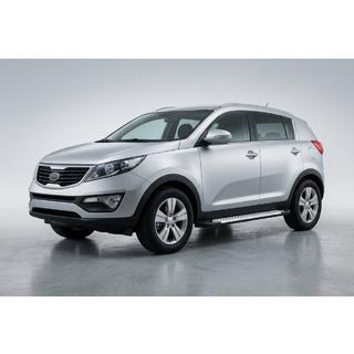 Бокові пороги Allmond Grey (2 шт., алюм.) Kia Sportage 2010-2015 рр. фото 1