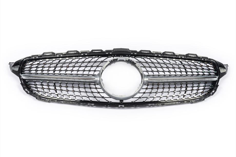 Mercedes C-class W205 2014-2021 рр. Передня решітка Diamond Silver (для Avantgarde/AMG-Line/C43 AMG) 2018+, з камерою Фото 10