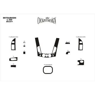 Накладки на панель (13 деталей) Mitsubishi L200 2006-2015 рр. фото 4