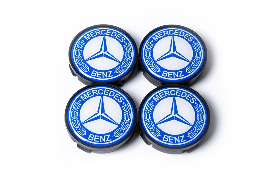 Mercedes-Benz Ковпачки на диски 55,5мм/57мм без кільця (4 шт, сині) Фото 2