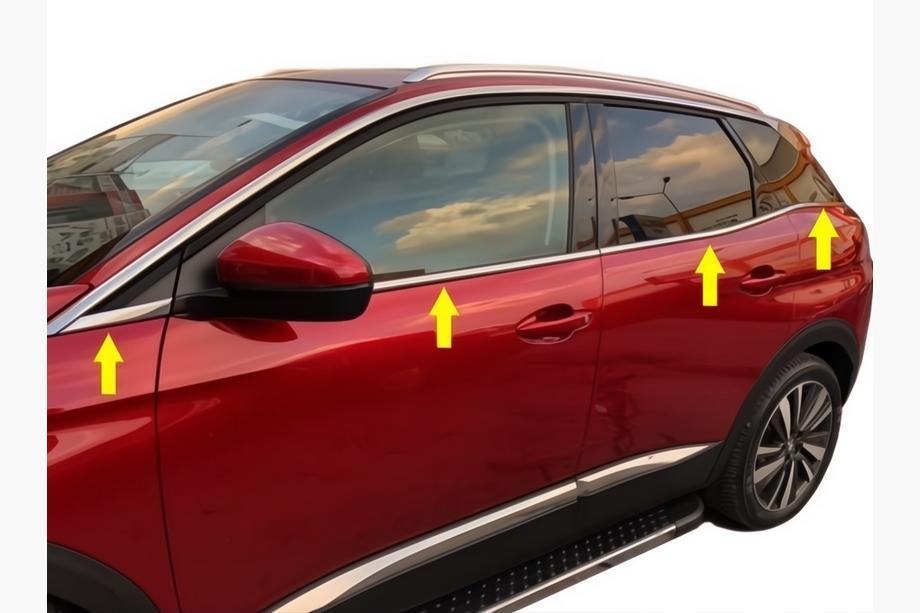 Peugeot 3008 2016-2023 рр. Нижні молдинги стекол (8 шт, нерж) Image
