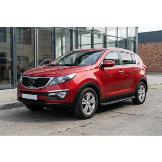 Бокові пороги Tayga Black (2 шт., алюміній) Kia Sportage 2010-2015 рр. фото 1