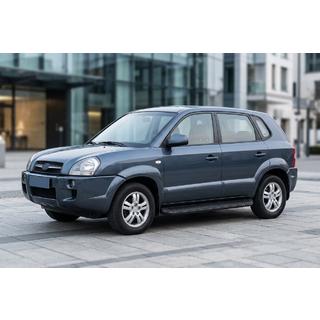 Бокові пороги Tayga Black (2 шт., алюміній) Hyundai Tucson JM 2004- рр. фото 1
