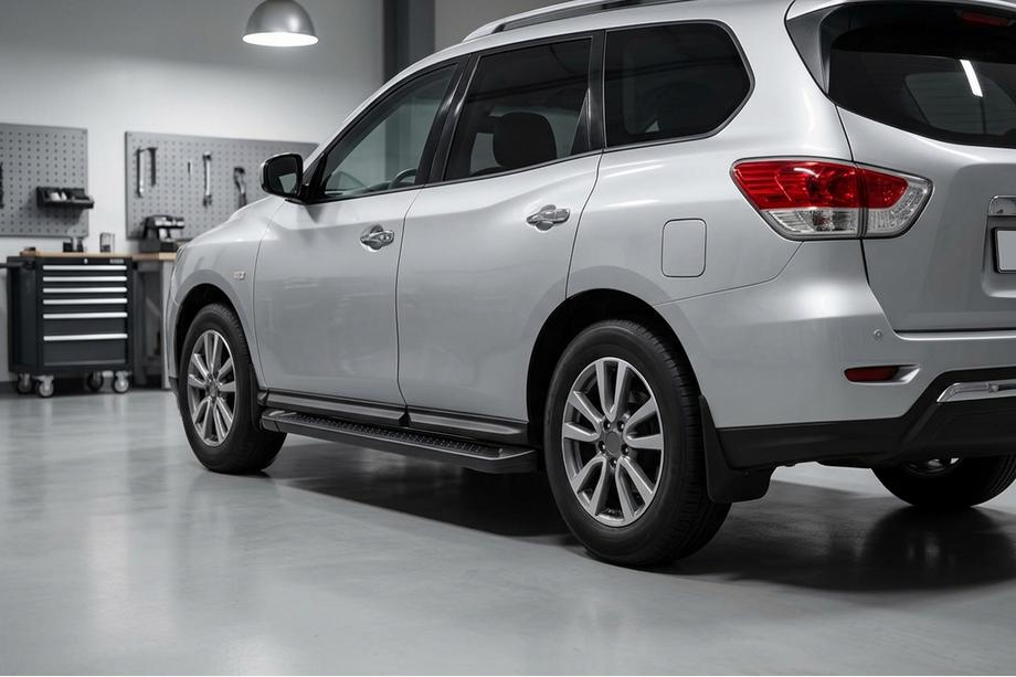 Nissan Pathfinder R52 2012-2021 рр. Бокові пороги Allmond Black (2 шт, алюміній) Фото 1