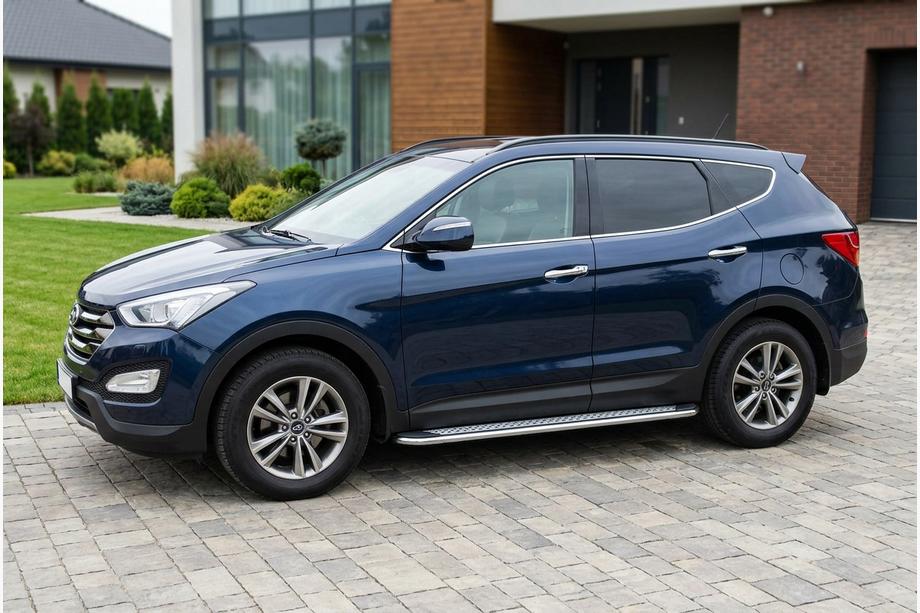 Hyundai Santa Fe 3 2012-2018 рр. Бокові пороги Maydos V2 (2 шт., алюміній ↗ нерж) Фото 1
