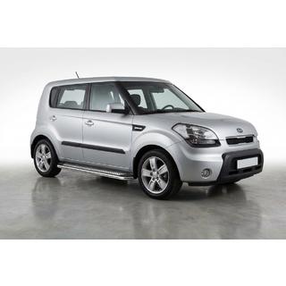 Бокові пороги Maydos V2 (2 шт., алюміній ↗ нерж) Kia Soul I 2008-2013 рр. фото 1
