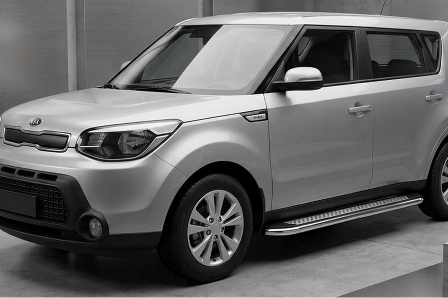 Kia Soul II 2013-2018 рр. Бокові пороги Maydos V2 (2 шт., алюміній ↗ нерж) Фото 1
