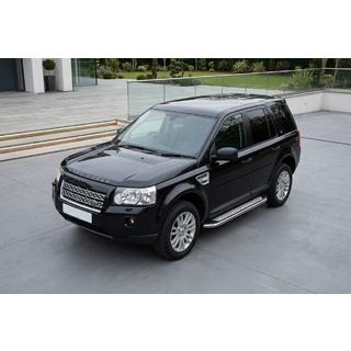 Бокові пороги Maydos V2 (2 шт., алюміній ↗ нерж) Land Rover Freelander II 2006-2014 рр. фото 1