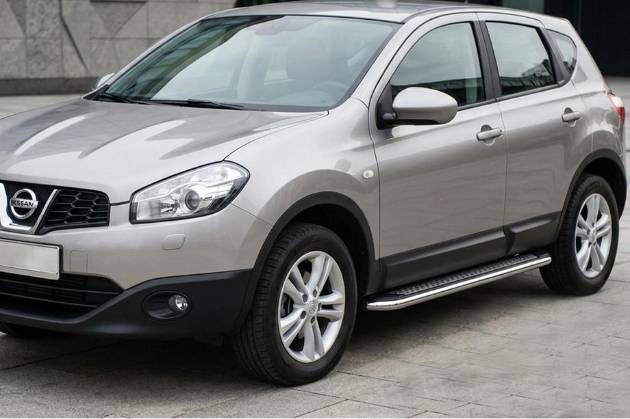Nissan Qashqai 2010-2014 рр. Бокові пороги Maydos V2 (2 шт., алюміній ↗ нерж) Фото 1