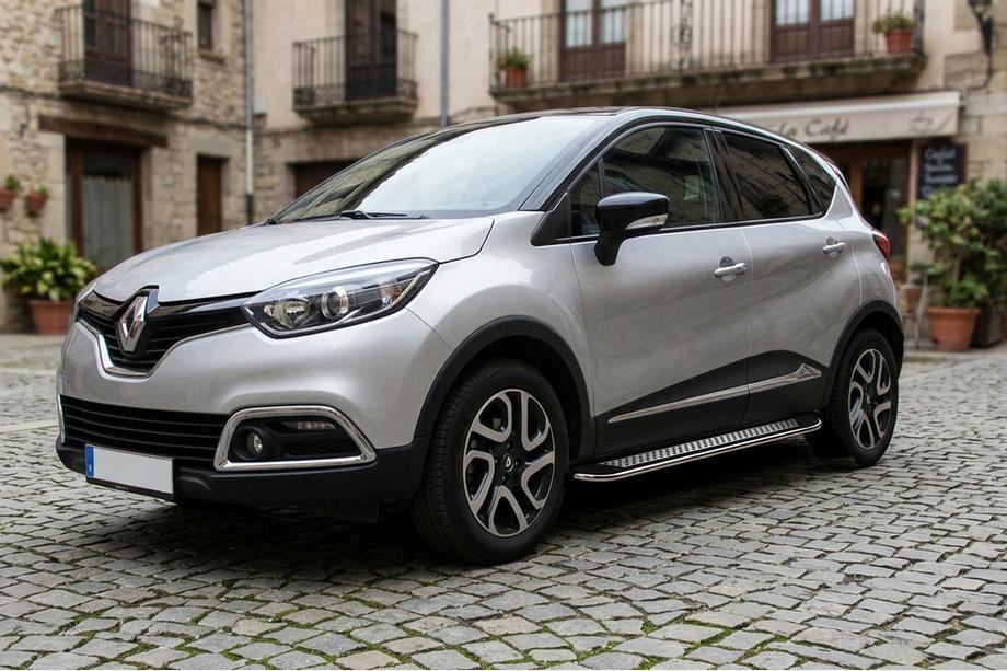 Renault Captur 2013-2019 рр. Бокові пороги Maydos V2 (2 шт., алюміній ↗ нерж) Фото 1