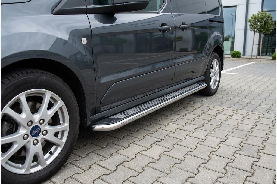 Ford Connect 2002-2006 рр. Бокові пороги Maydos V2 (2 шт., алюміній ↗ нерж) Максі база Image