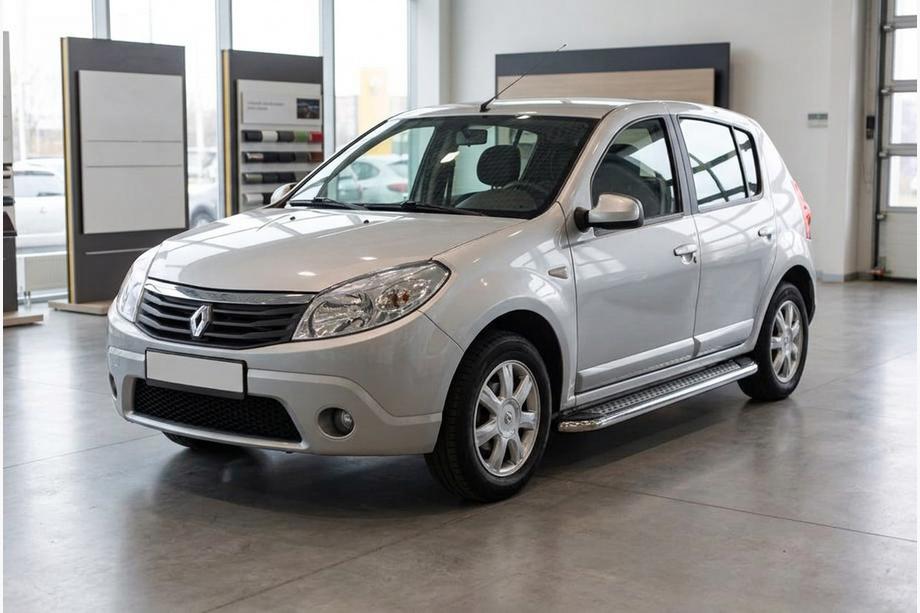 Renault Sandero 2007-2013 рр. Бокові пороги Maydos V2 (2 шт., алюміній ↗ нерж) Фото 1