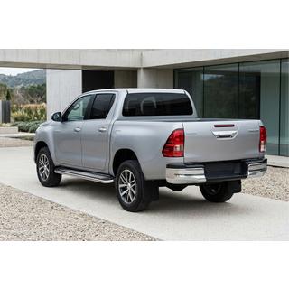 Бокові пороги Maydos V2 (2 шт., алюміній ↗ нерж) Toyota Hilux 2015- рр. фото 3