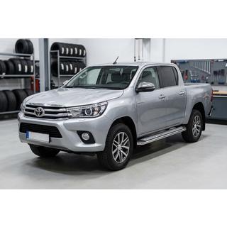 Бокові пороги Maydos V2 (2 шт., алюміній ↗ нерж) Toyota Hilux 2015- рр. фото 1