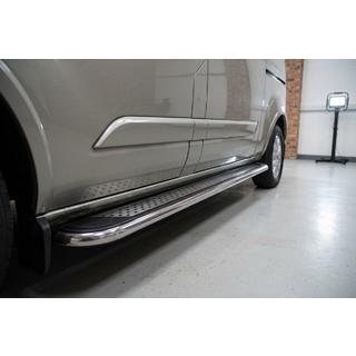 Бокові пороги Maydos V2 (2 шт., алюміній ↗ нерж) Ford Custom 2013-2022 рр. фото 1