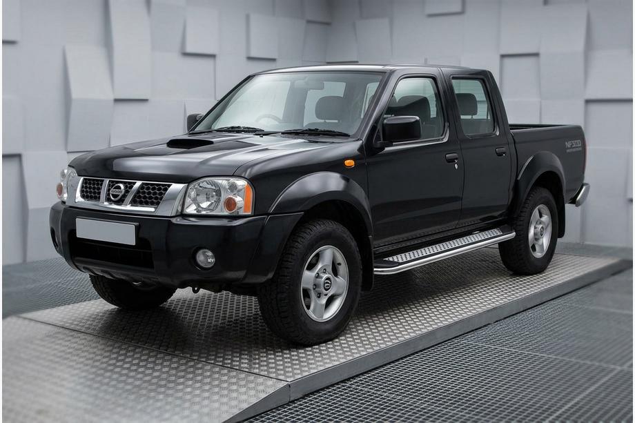 Nissan NP300 1999-2015 рр. Бокові пороги Maydos V2 (2 шт., алюміній ↗ нерж) Фото 1