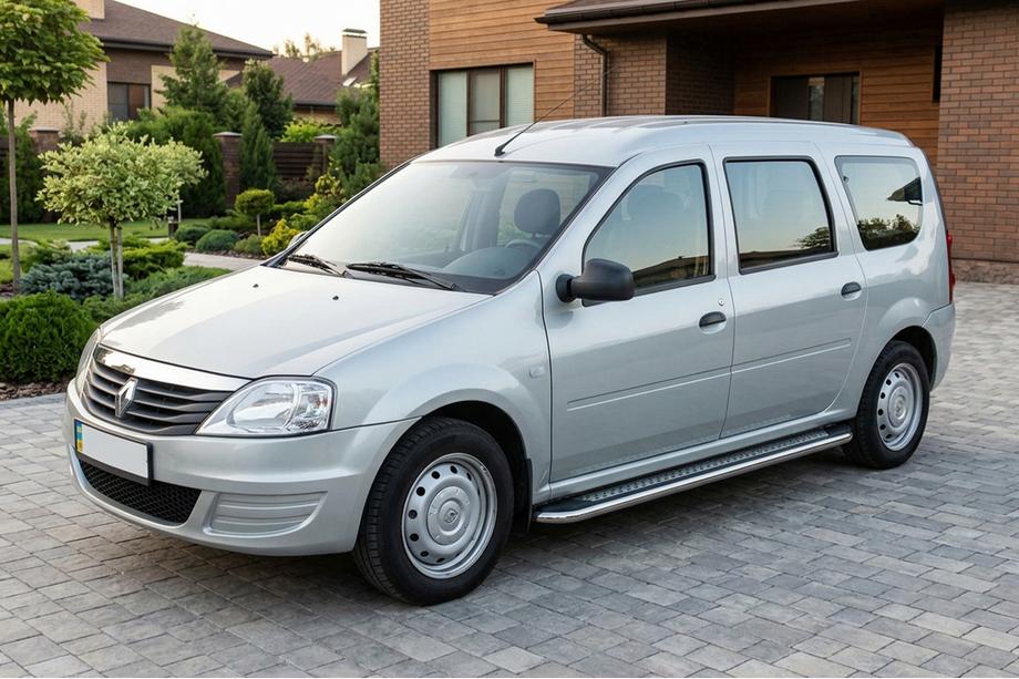 Renault Logan MCV 2005-2013 рр. Бокові пороги Maydos V2 (2 шт., алюміній ↗ нерж) Фото 1