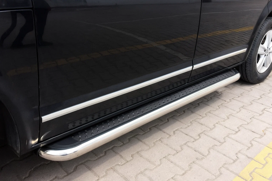 Volkswagen T5 Transporter 2003-2010 рр. Бокові пороги Maydos V2 (2 шт., алюміній ↗ нерж) Image