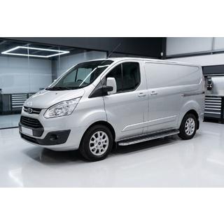 Бокові пороги Maydos V1 (2 шт., алюміній ↗ нерж) Ford Custom 2013-2022 рр. фото 1