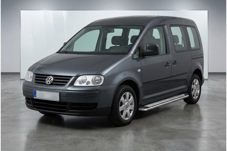 Volkswagen Caddy 2004-2010 рр. Бокові пороги Maydos V2 (2 шт., алюміній ↗ нерж) Image