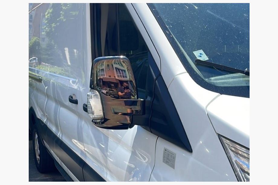 Ford Transit 2014- рр. Накладки на дзеркала Чорний хром (2 шт, пласт) Image
