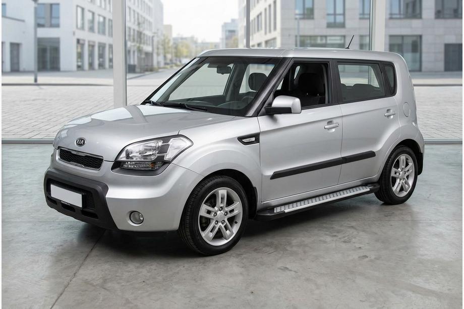 Kia Soul I 2008-2013 рр. Бокові пороги Allmond Grey (2 шт., алюм.) Image