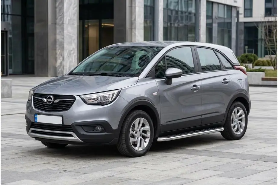 Opel Crossland X 2017-2024 рр. Бокові пороги Maydos V1 (2 шт., алюміній ↗ нерж) Image
