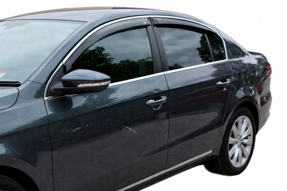 Volkswagen Passat B7 2012-2015 рр. Вітровики з хромованим молдингом молдингом SD (4 шт, EU, HIC) Фото 10