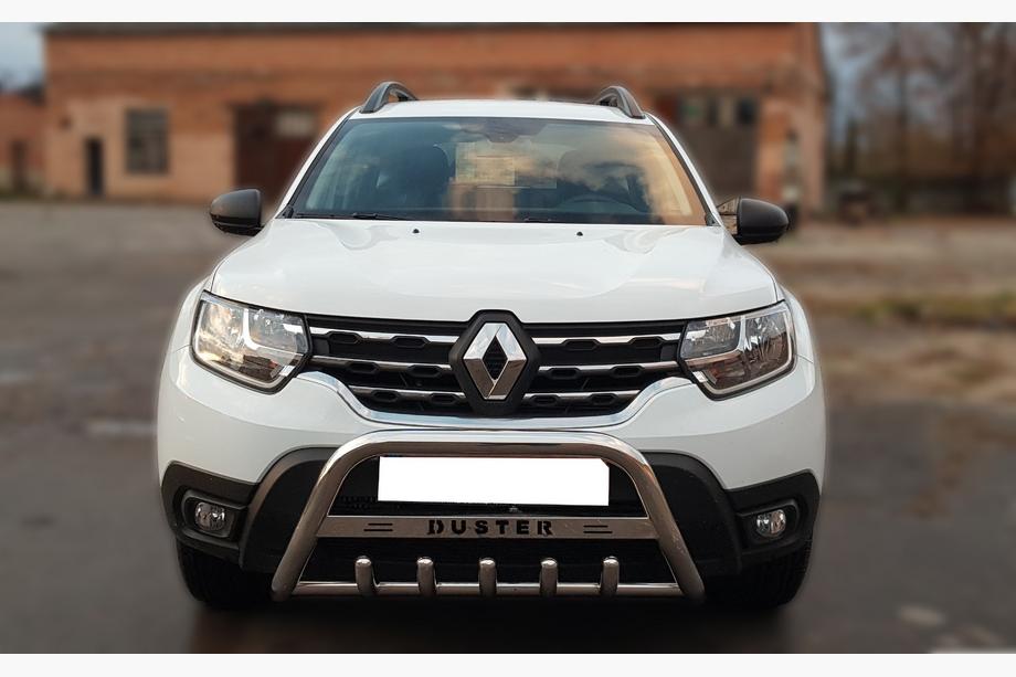 Dacia Duster 2018-2024 рр. Кенгурятник з написом WT004 (нерж.) Image