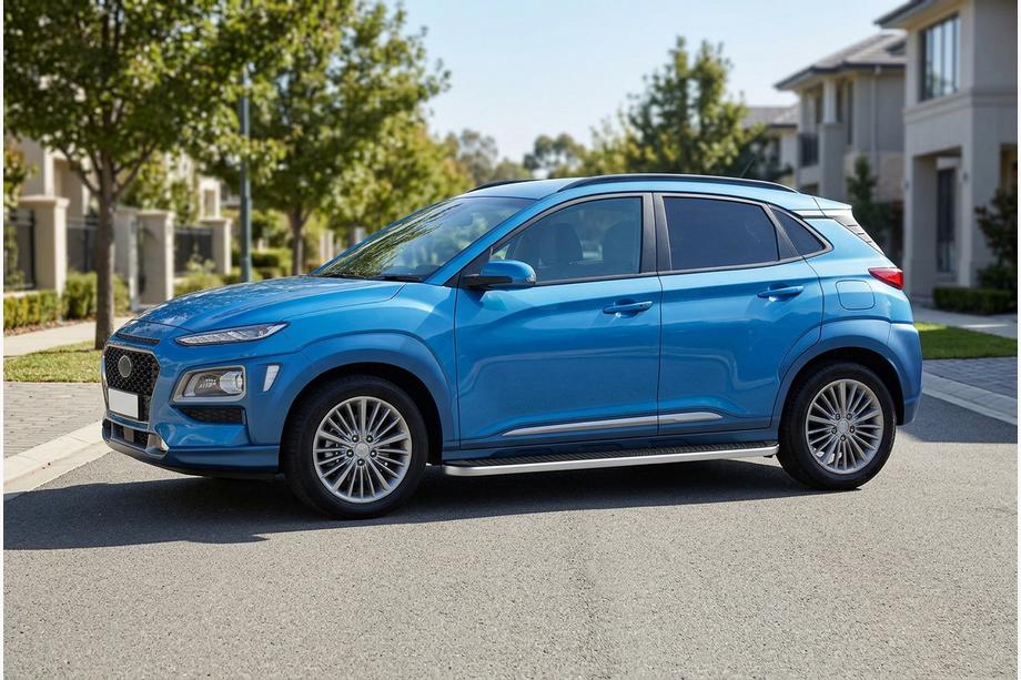Hyundai Kona 2017-2023 рр. Бокові пороги Tayga Grey (2 шт., алюміній) Фото 1