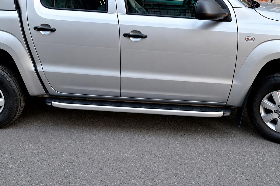 Volkswagen Amarok 2010-2022 рр. Бокові пороги Fullmond Grey (2 шт, алюм) Image