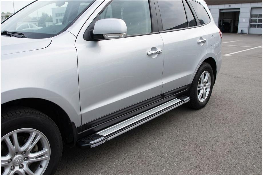 Hyundai Santa Fe 2 2006-2012 рр. Бокові пороги Rainbow (2 шт., алюм.) Image