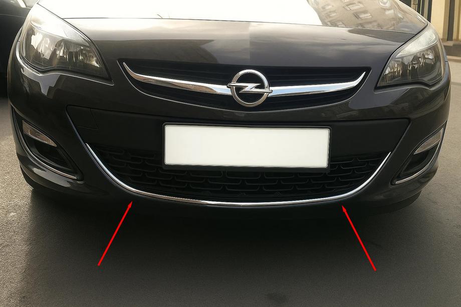 Opel Astra J 2009-2015 рр. Накладка на передній бампер OmsaLine (нерж) Фото 1