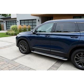 Бокові пороги Maydos V2 (2 шт., алюміній ↗ нерж) Hyundai Santa Fe 4 2018-2023 рр. фото 1