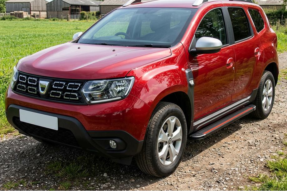 Dacia Duster 2018-2024 рр. Бокові пороги Maya Red (2 шт., алюміній) Image