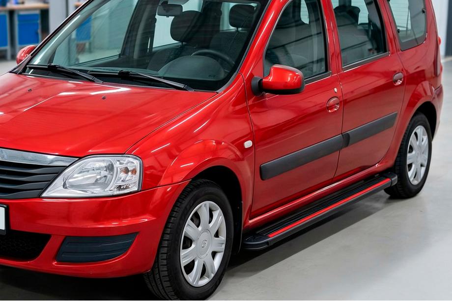Dacia Logan MCV 2004-2014 рр. Бокові пороги Maya Red (2 шт., алюміній) Фото 1