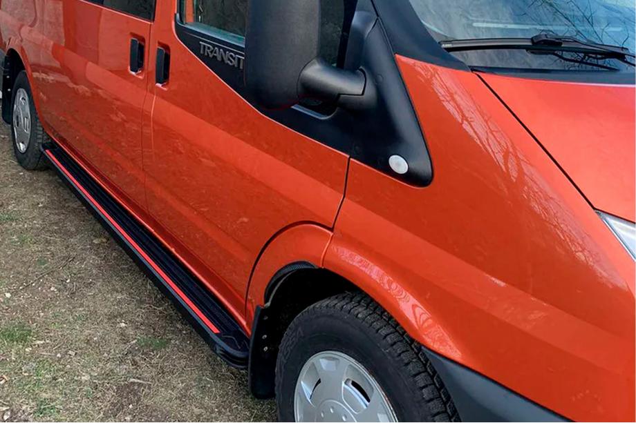 Ford Transit 2000-2014 рр. Бокові пороги Maya Red (2 шт., алюміній) Фото 1