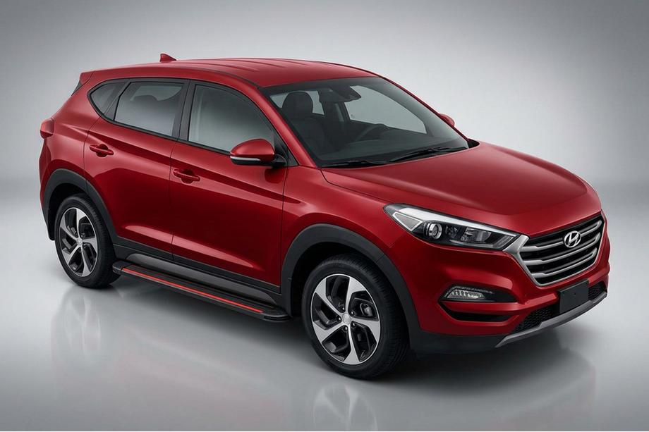 Hyundai Tucson TL 2016-2021 рр. Бокові пороги Maya Red-Black (2 шт., Алюміній) Фото 1